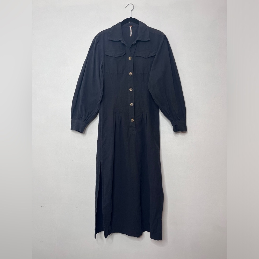 Free People Cotton Audrey Dress Size XS Button Front Side Slits Statement Sleeve